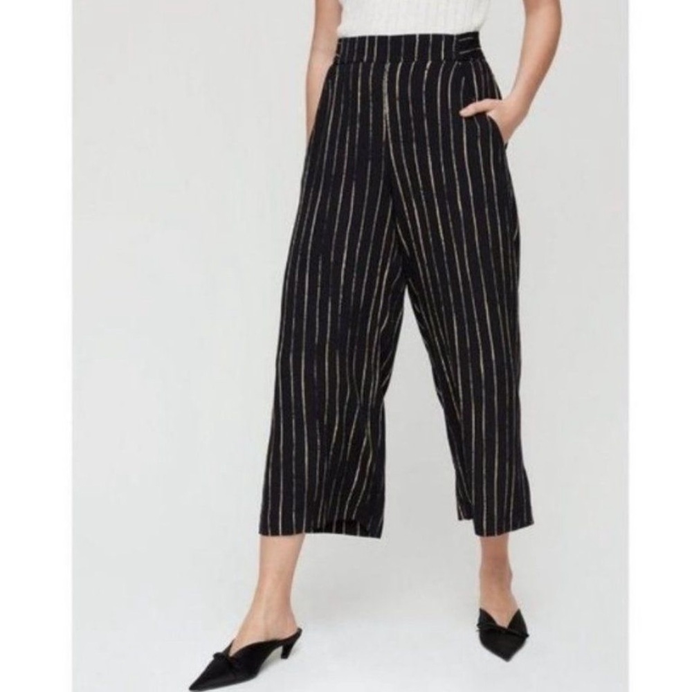 ARITZIA Wilfred Faun Black Pinstipe High Waisted Wide-Leg Pants Size S